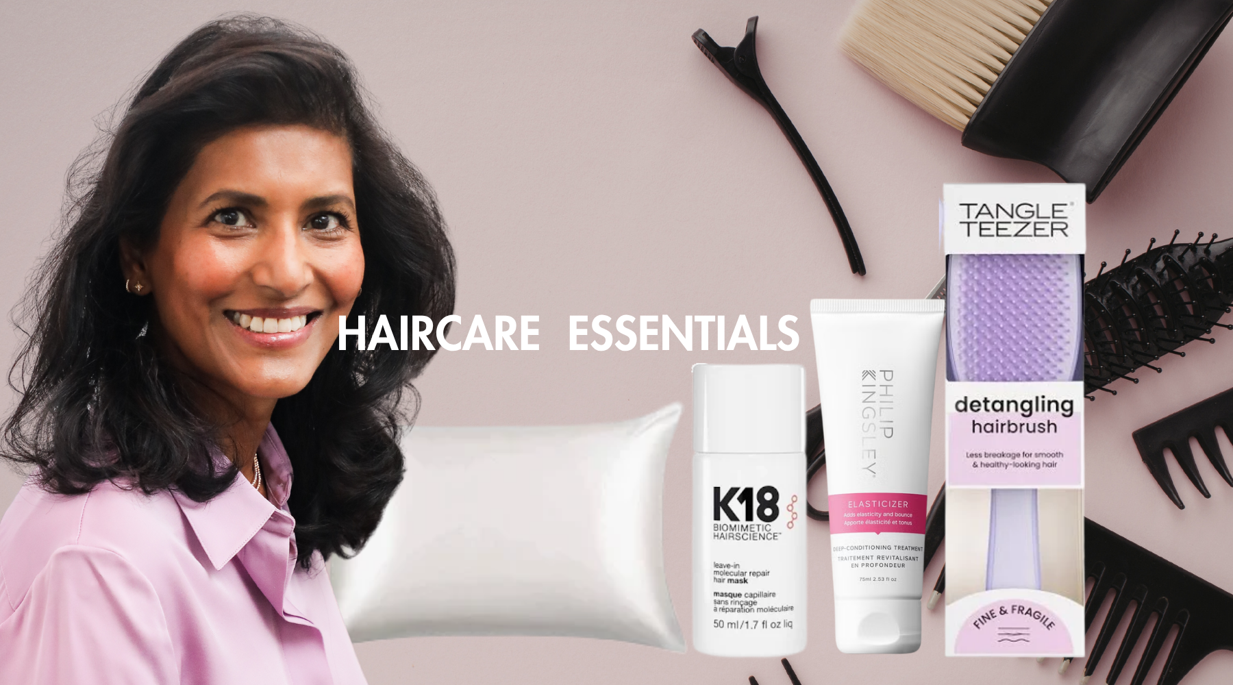 Ruby Hammer with a range of haircare essentials